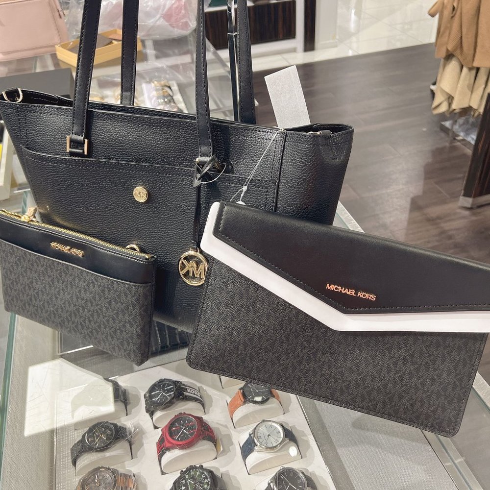 Michael Kors Maisie Large Pebbled Leather 3-in-1 Tote Bag Black Multi Gold - Picture 2 of 7